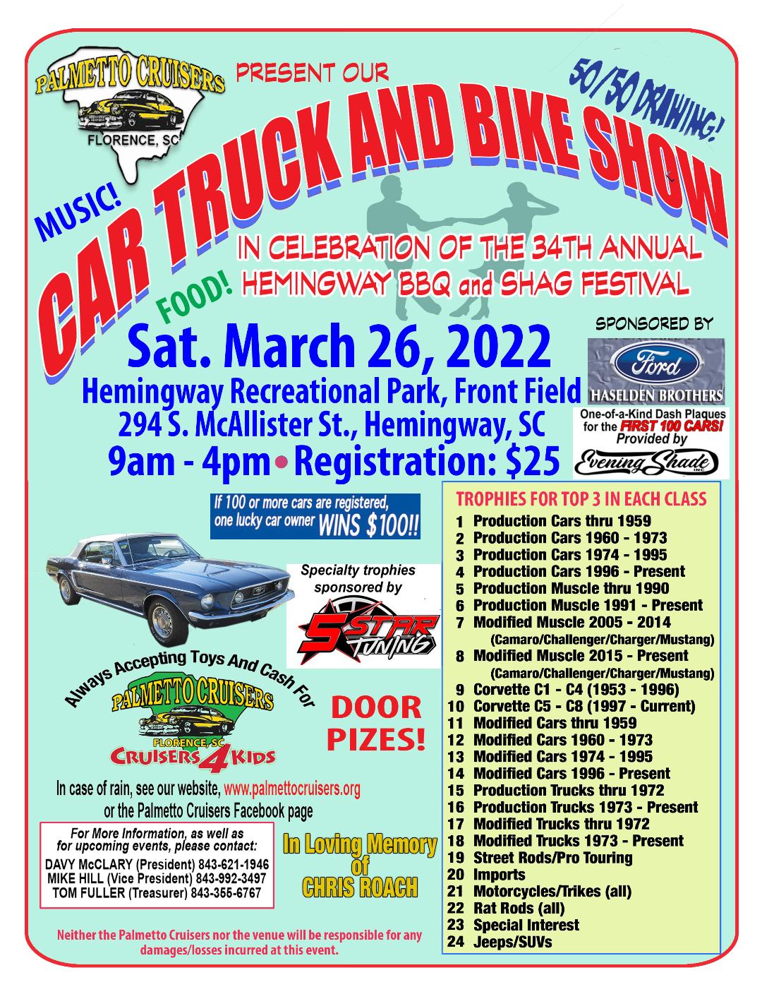 Hemingway BBQ Shag Fest. Car, Truck & Bike Show
